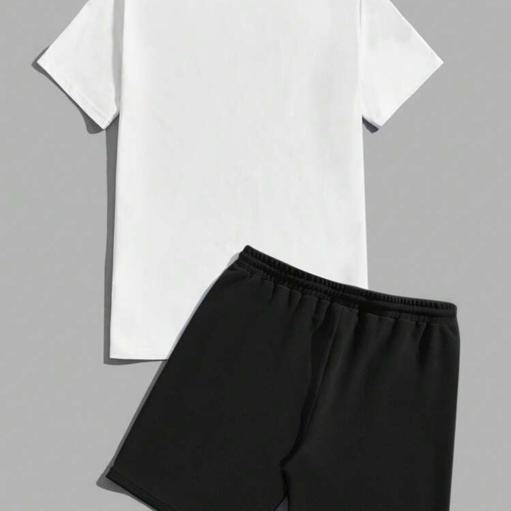 Manfinity Knitted Crew Neck Short Sleeve T-Shirt And Drawstring Shorts Set - Picture 3 of 5